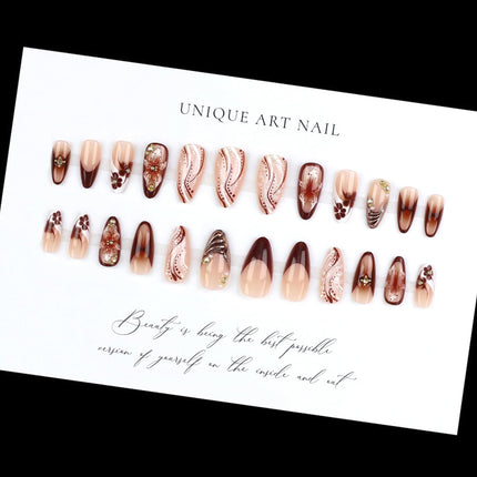 24-Piece Brown French Tip Almond Press-On Nails