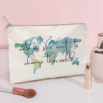 Graduation Gift Makeup and Toiletry Bag for Her with World Map Design