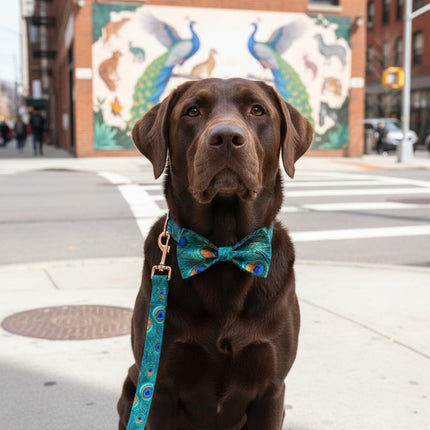 Personalized Peacock Print Dog Collar with Name and Phone