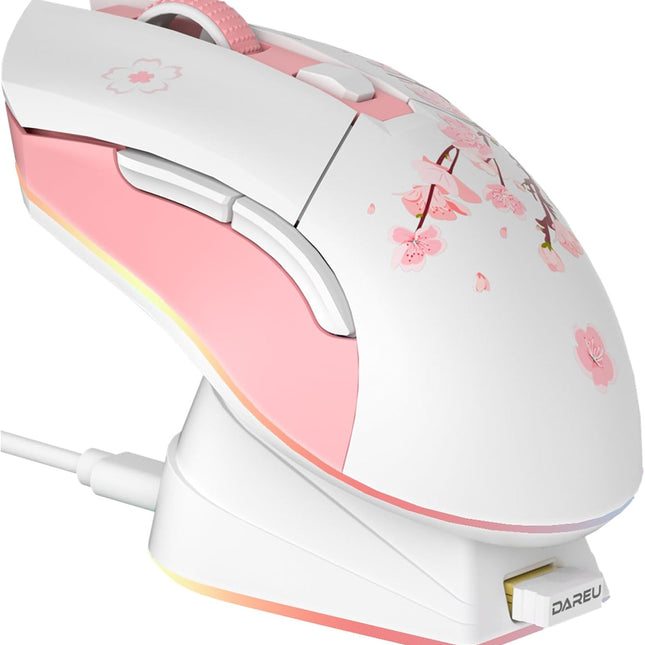 Sakura Pink Wireless Gaming Mouse with Charging Dock