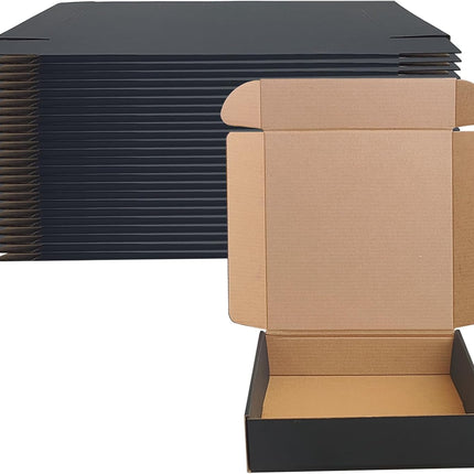 8x8x2 Black Shipping Boxes Set of 20, Corrugated Cardboard Mailers