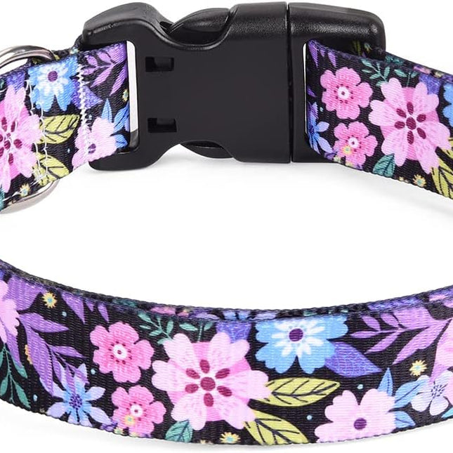Floral Pink Adjustable Dog Collar, Medium