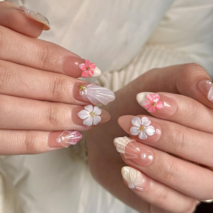 3D Almond French Press-On Nails, Size S