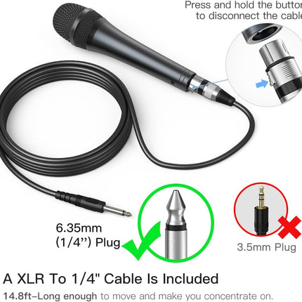 Wired Dynamic Karaoke Vocal Microphone with 14.8 ft Cable