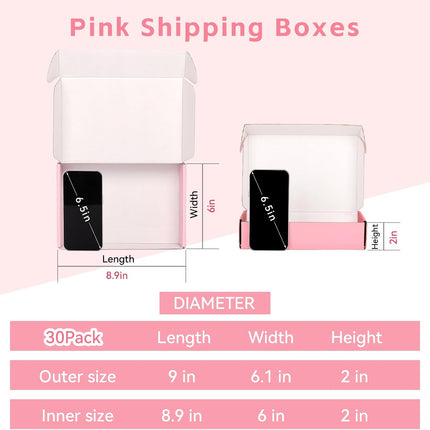 30 Pack 9x6x2 Pink Corrugated Box Mailers
