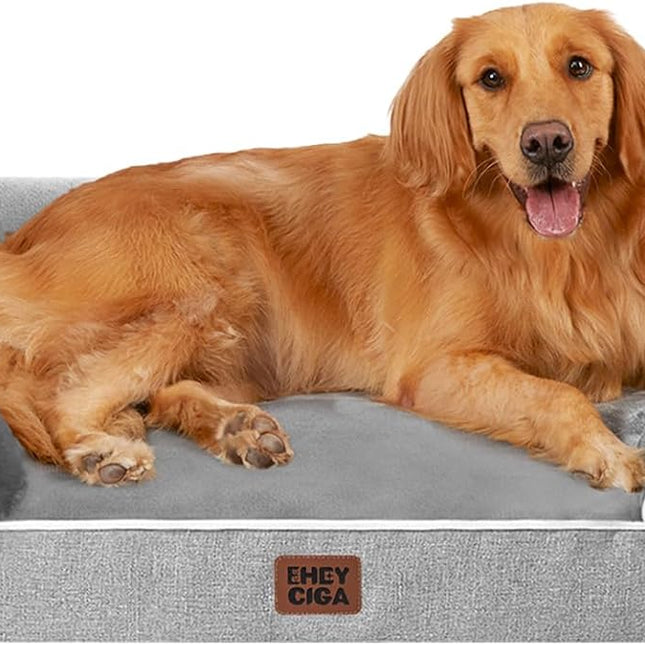 Orthopedic Extra Large Dog Bed with Sides, 44 x 32 Inch, Grey