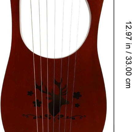 7-string Wooden Lyre Harp, Vintage Reindeer Design