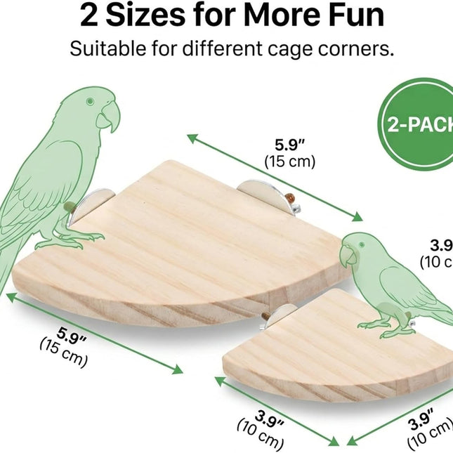 2-Piece Fan-Shaped Wood Flat Perch Set for Bird Cages