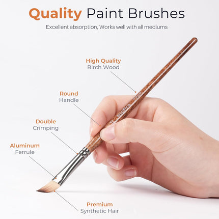 12-Piece Paint Brush Set for Acrylic, Oil, Watercolor & Gouache