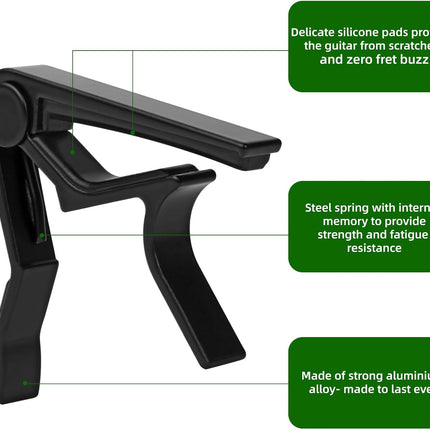 Black Clip Capo for 6-String Acoustic and Electric Guitar and Ukulele