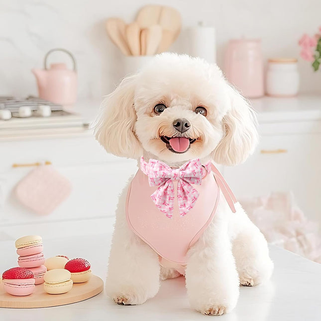 Girl Dog Collar with Pink Lady Bow and Adjustable Metal Buckle