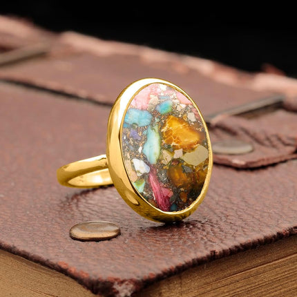 Natural Oval Crystal Ring, 24K Vermeil & 925 Silver