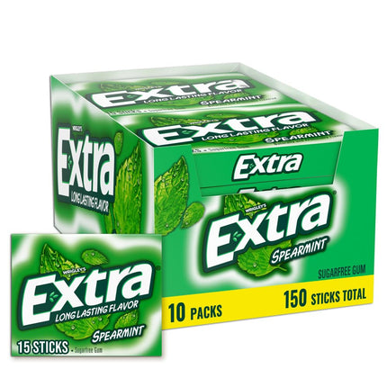 Spearmint Sugarfree Gum Bulk Pack, Individually Wrapped, 15 Count, Pack of 10