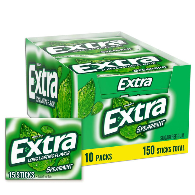 Spearmint Sugarfree Gum Bulk Pack, Individually Wrapped, 15 Count, Pack of 10