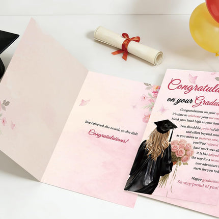 Graduation Card for Her with Pink Floral Design