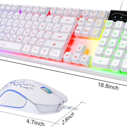 White RGB LED Backlit Gaming Keyboard and Mouse Combo for PC/Laptop
