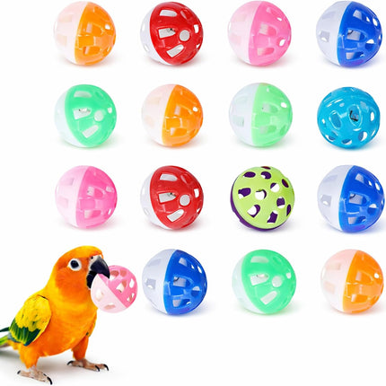 15-Pack Colorful Bird Jingle Ball Toys, 1.5 in