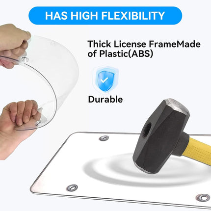 Clear License Plate Covers 2 Pack with Spare, Anti-Rattle Pads & Hardware