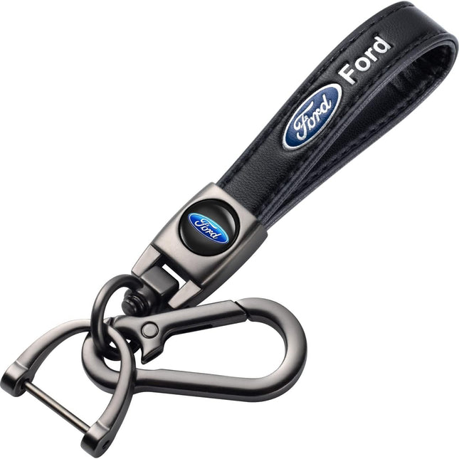 Premium Leather & Metal Car Keychain with Carabiner Clip
