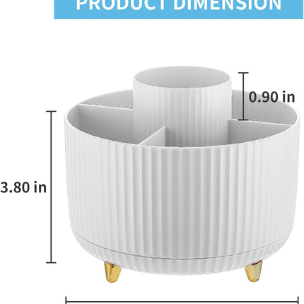 White 360-Degree Rotating Desk Organizer with 5 Compartments