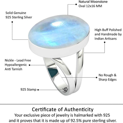 White Moonstone 925 Sterling Silver Ring, Size 8