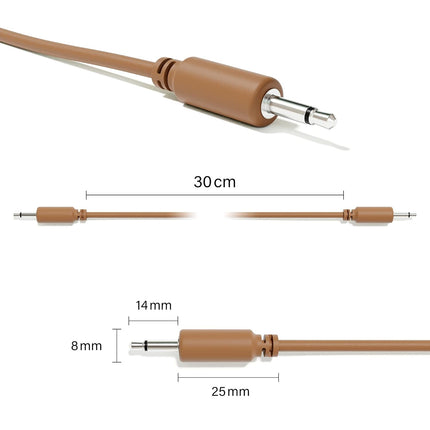 5-Pack Mono Modular Patch Cables - TS 3.5mm 1/8 in, Brown, 15 cm