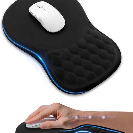 Ergonomic Mouse Pad with Wrist Rest, Black Memory Foam Support
