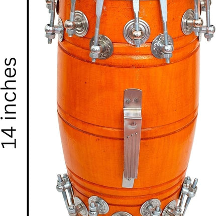 14 Inch Medium Wooden & Leather Classical Indian Folk Tabla Dholak Drum Set