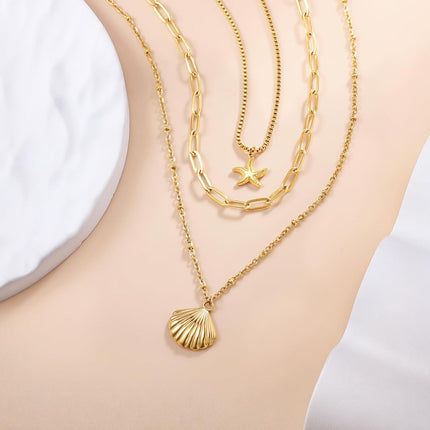 Shell Necklace for Women with Starfish Seashell Pendant Charm