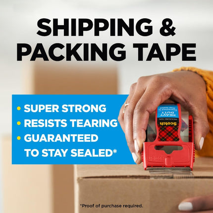 Heavy Duty Clear Shipping Packing Tape with Dispenser, 1.88 in. x 27.7 yd.