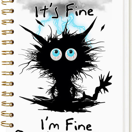 Lined Spiral Journal Notebook, A5 College Ruled, Hardcover, 160 Pages, Explosive Cat