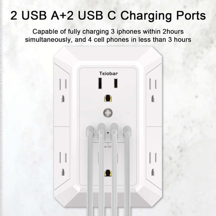 Multi Plug Wall Outlet Surge Protector with 6 Outlets and 4 USB Ports