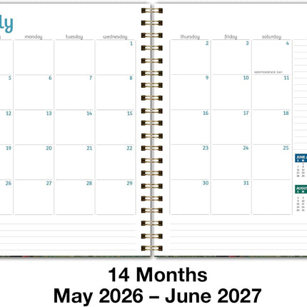 Hardcover 2026-2027 Academic Year Planner, 14-Month Daily Weekly Monthly Agenda, 8.5 x 11, Black Tree Seasons
