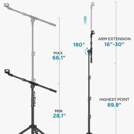 Microphone Stand, Tripod Boom Arm Floor Mic Stand
