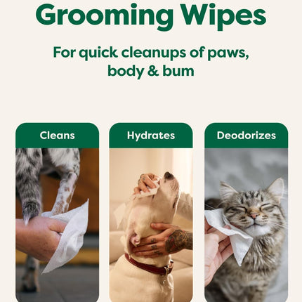 Hypoallergenic Unscented Pet Wipes for Dogs and Cats, 3-in-1 Grooming Wipes, 100 Count