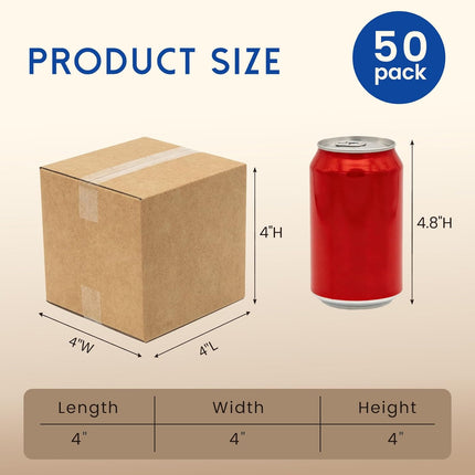 4 x 4 x 4 Inch Brown Corrugated Shipping Boxes, 50 Pack