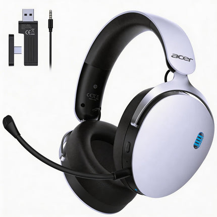 2.4GHz Wireless Tri-Mode Gaming Headset with Noise Canceling Mic - White