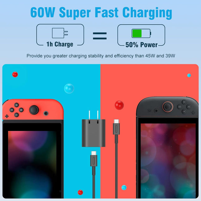 60W USB-C Gaming Console Charger with 5FT Cable