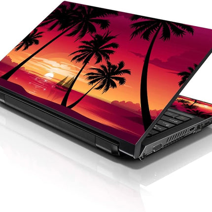 17.3-Inch Hawaiian Paradise Palm Tree Laptop Skin Sticker with 2 Wrist Pads