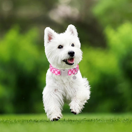 Pink Plaid Cotton Adjustable Dog Collar with Metal Buckle