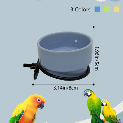 2-Piece Blue Ceramic Bird Food Bowl Set
