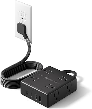 Flat Plug Surge Protector Power Strip with 3 USB and 6 Outlets Charging Station
