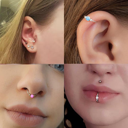 2-Piece 18G 316L Surgical Steel Opal Huggie Hoop Earrings