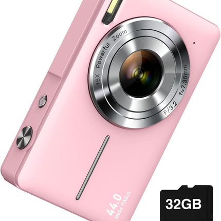 Digital Camera, FHD 1080P Point and Shoot Camera with 16X Zoom, Anti Shake, 32GB Card, Compact Small Camera for Kids