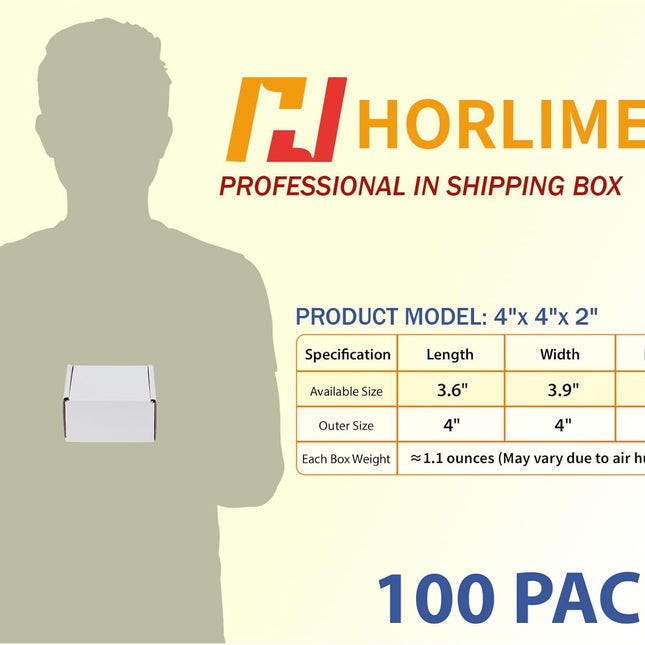 4 x 4 x 2 Inch White Corrugated Shipping Boxes, Set of 100