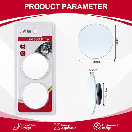2-Inch Round Frameless Convex Blind Spot Mirrors, Pack of 2