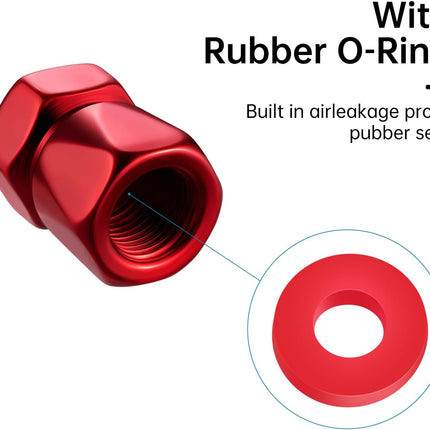 Red Metal Tire Valve Stem Caps, 4 Pack