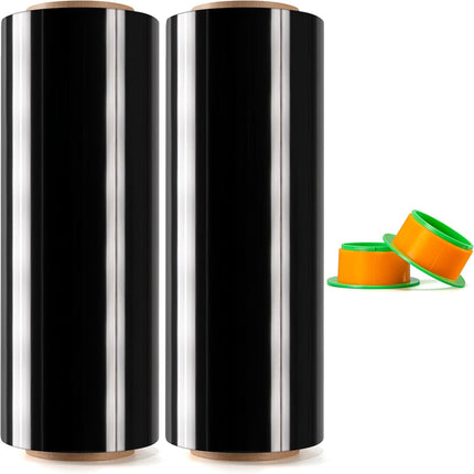 Black Stretch Wrap Film, 2 Rolls, 12 in x 1000 ft x 80 Gauge with Wrap Holder