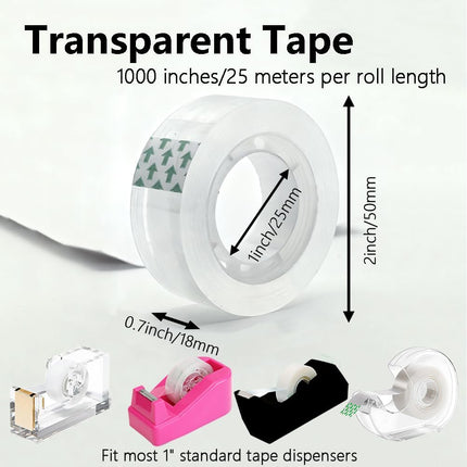 12 Rolls Clear Transparent Tape Refills, 3/4 x 1000 in