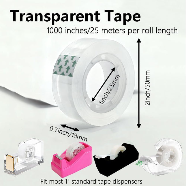 12 Rolls Clear Transparent Tape Refills, 3/4 x 1000 in